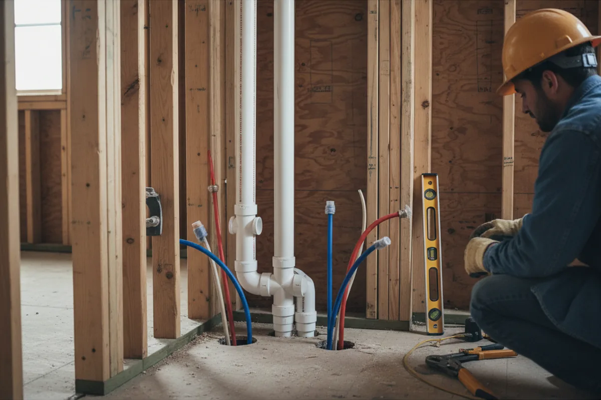 Drain and supply rough-in during Leak Detection in West Friendship